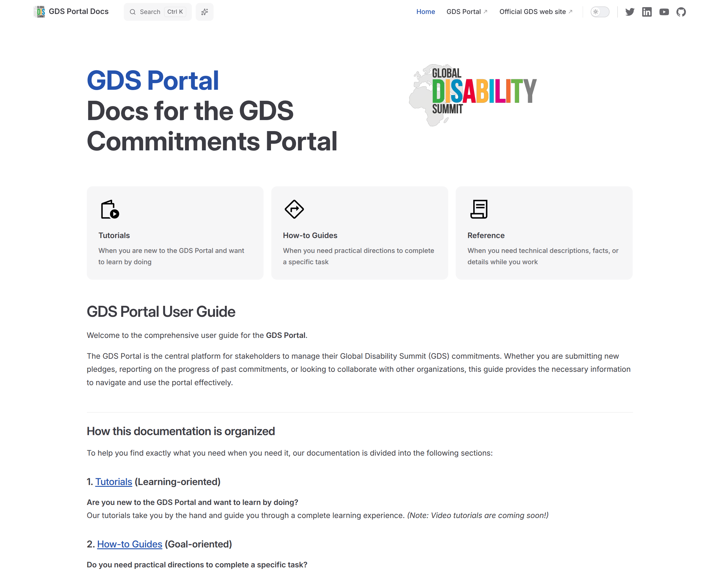 screenshot of the GDS Portal documentation