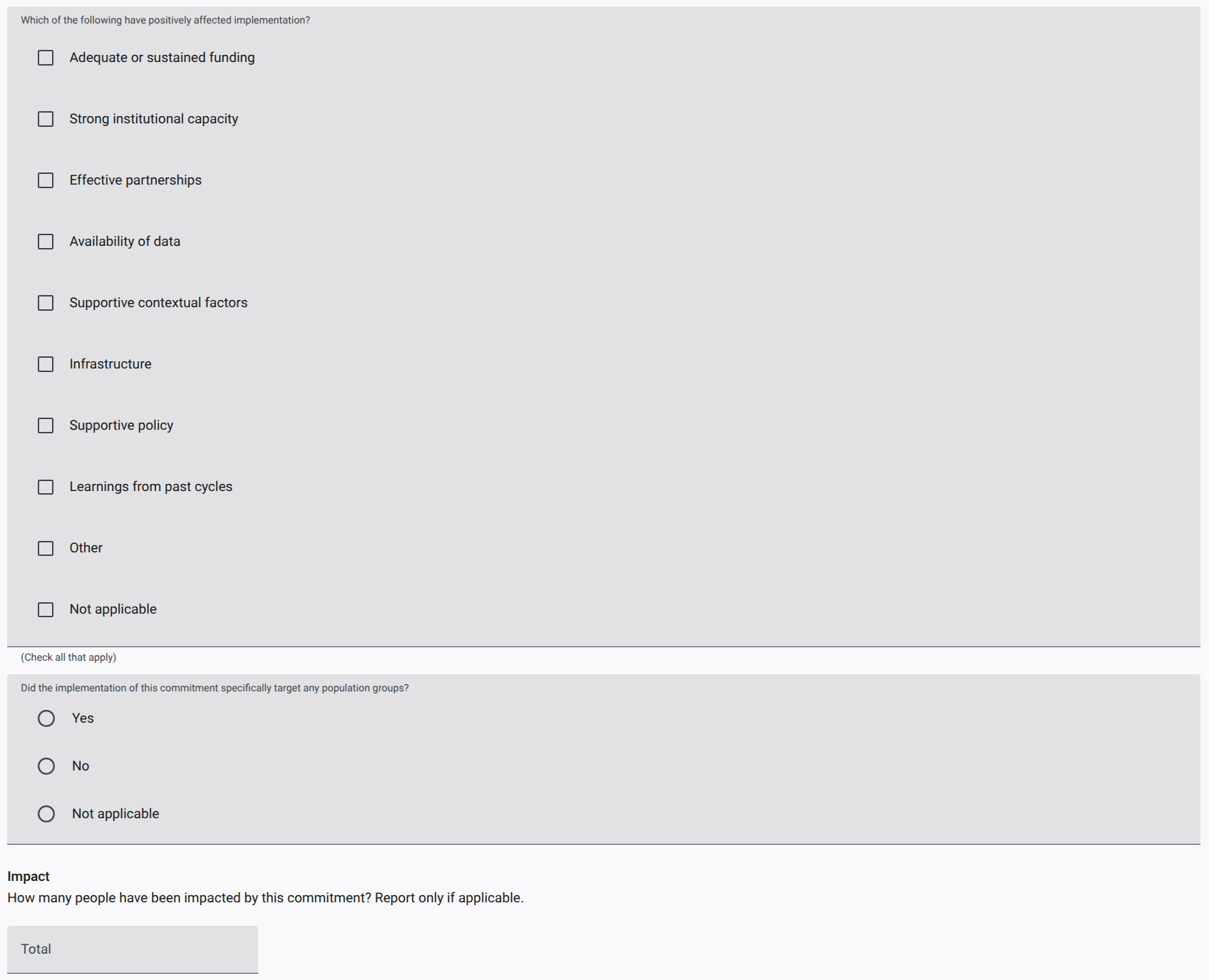 screenshot of new reporting template
