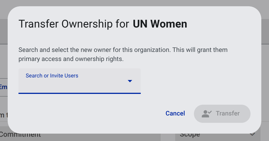 screenshot of the transfer ownership feature