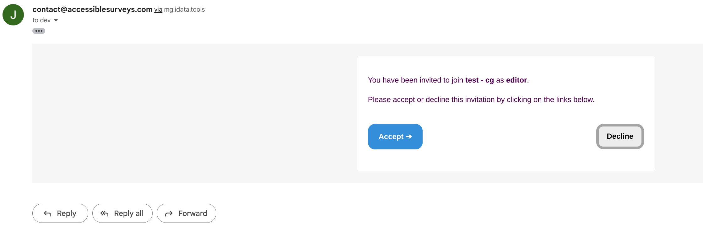 Example of an invitation email