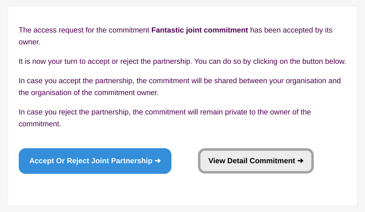 Notification received by the initiator of the request