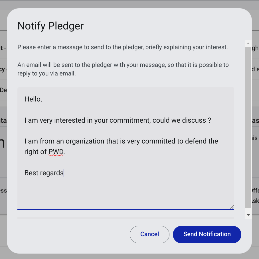 Notify the owner of a joint commitment with a message