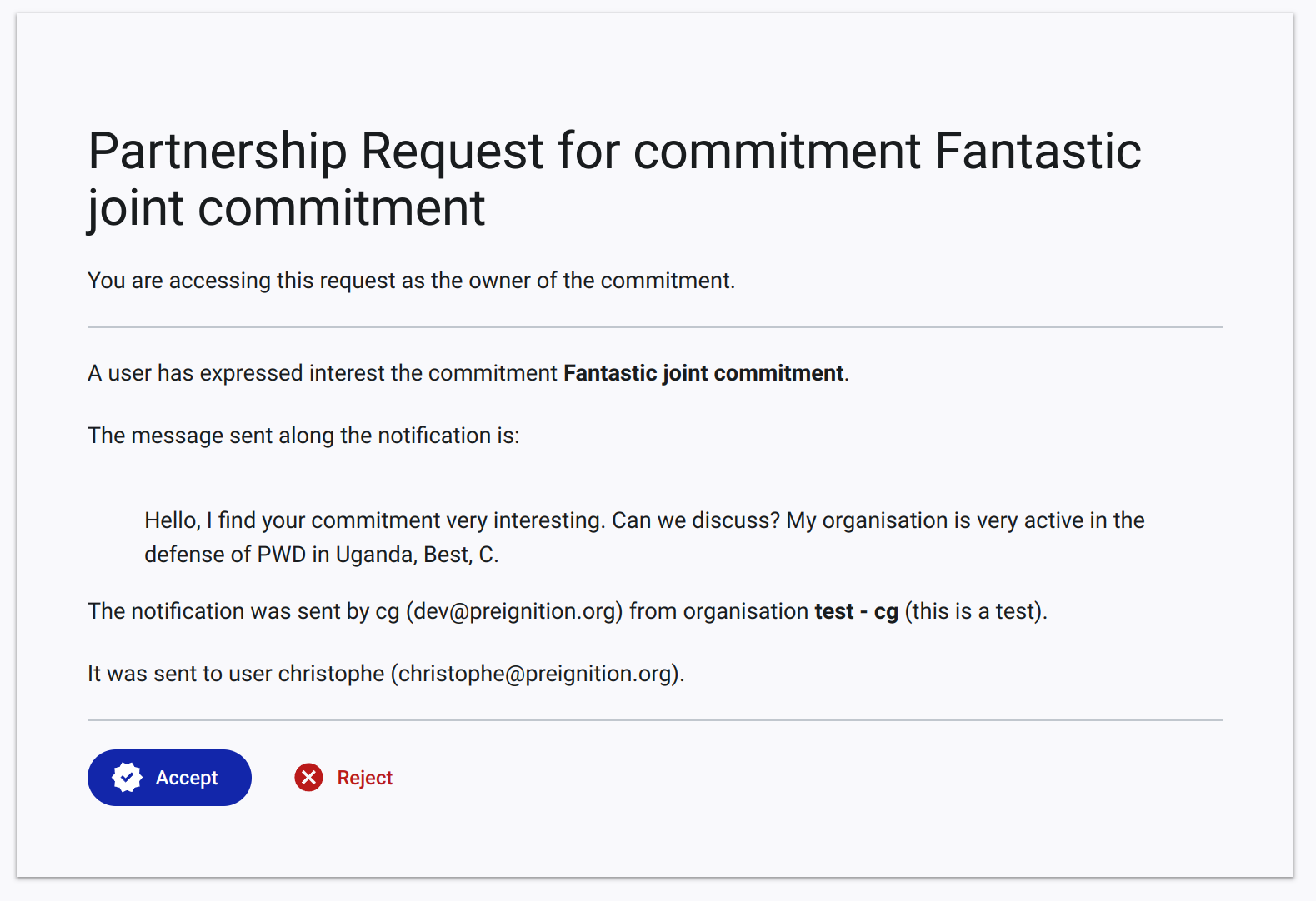 Owner Accept or reject the partnership