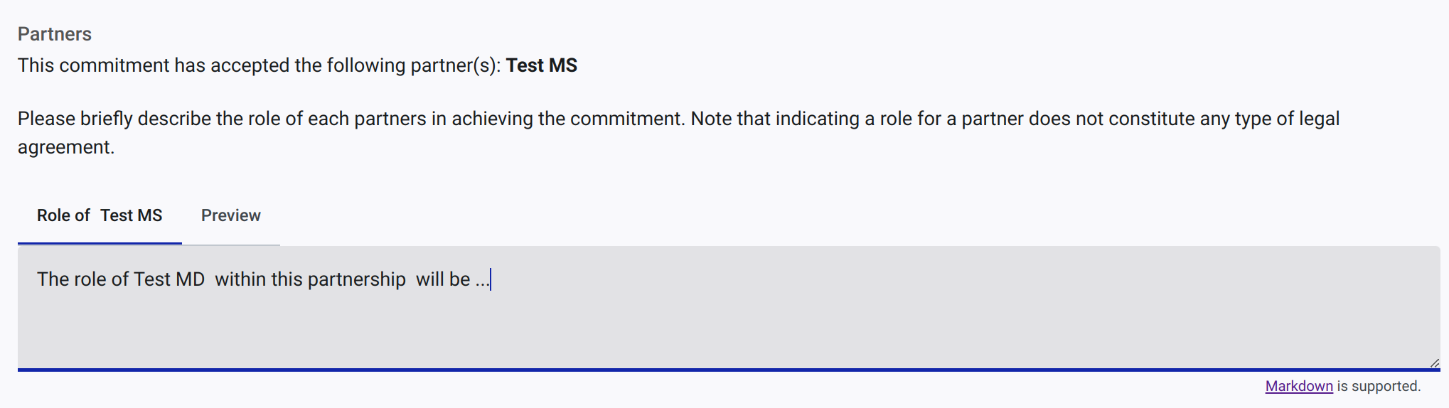 Partnership section of Joint commitment form