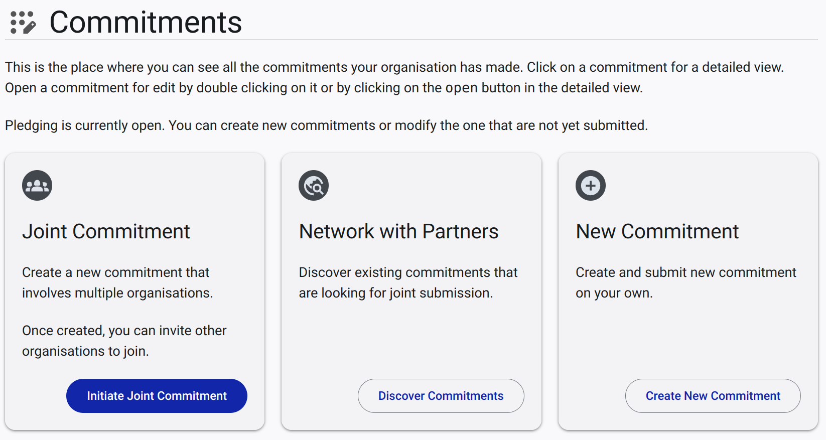 actions from the commitment page