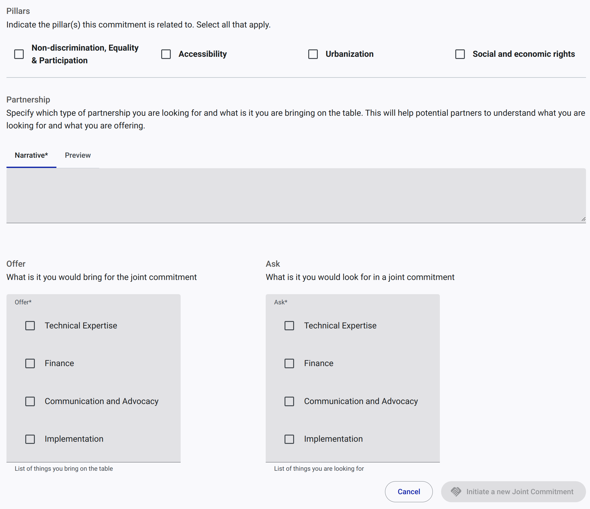 Partnership section of Joint commitment form