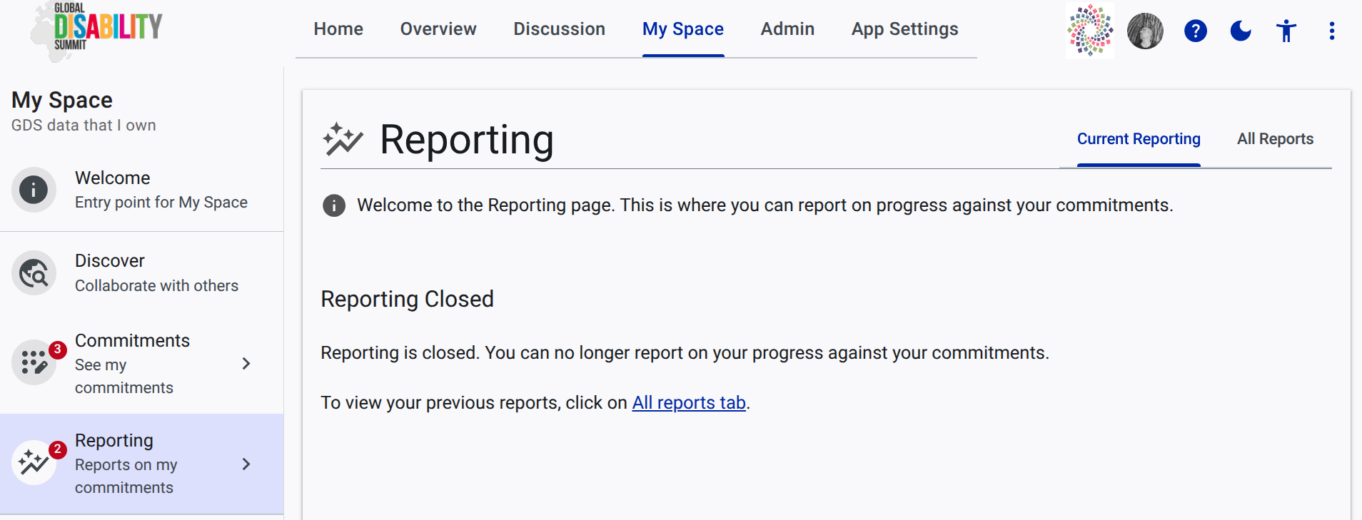 screenshot of active settings when report is closed