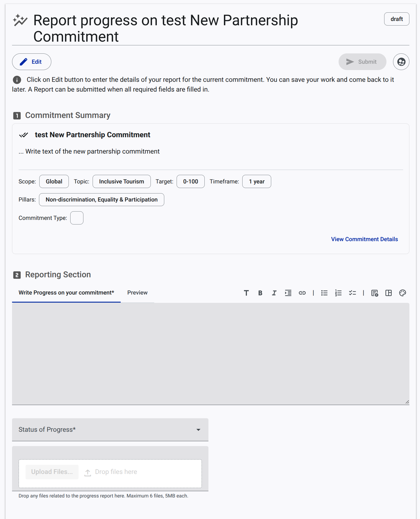 screenshot of report form