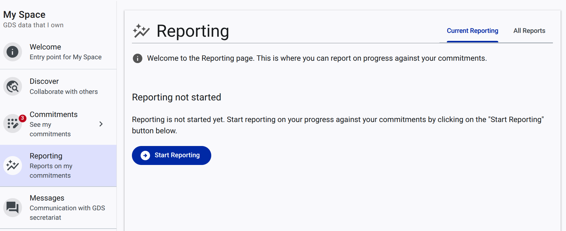 screenshot of reporting started