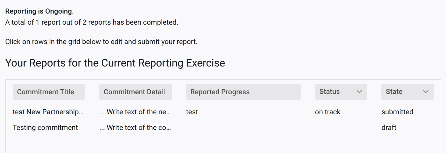 screenshot of report progress