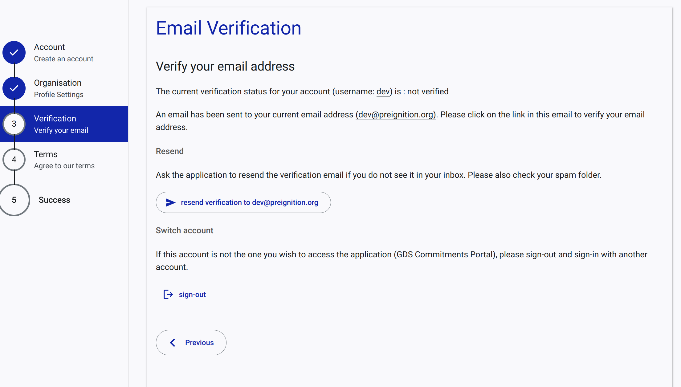 TThe user is prompted to validate their email address
