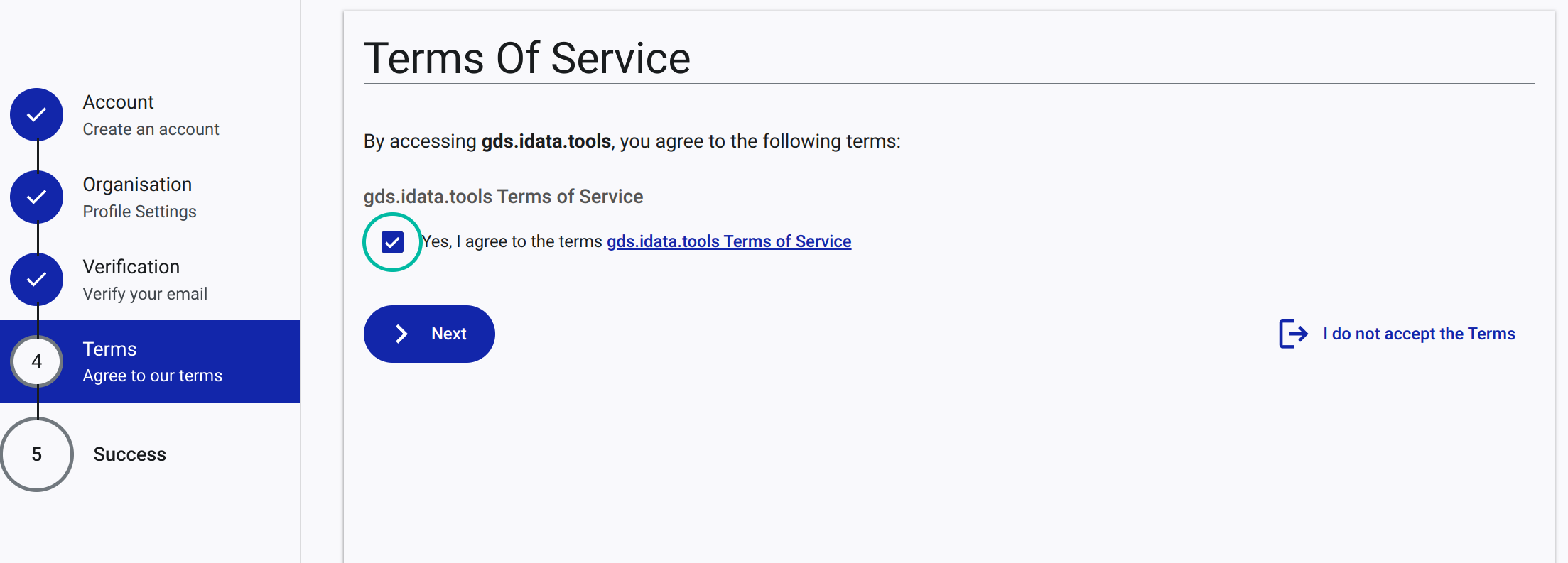 The user is prompted to sign terms and conditions
