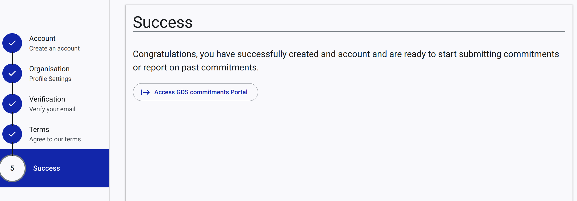 Last step, indicating that the account has been created with success.